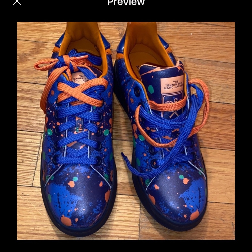 Marc Jacobs the tennis shoes Blue/ Orange eclipse multi Splash Sneakers size 9 - Picture 5 of 5